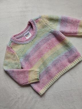 Cute Pastel Rainbow Striped Chenille Sweater | Soft Chenille Knit Top | 2T